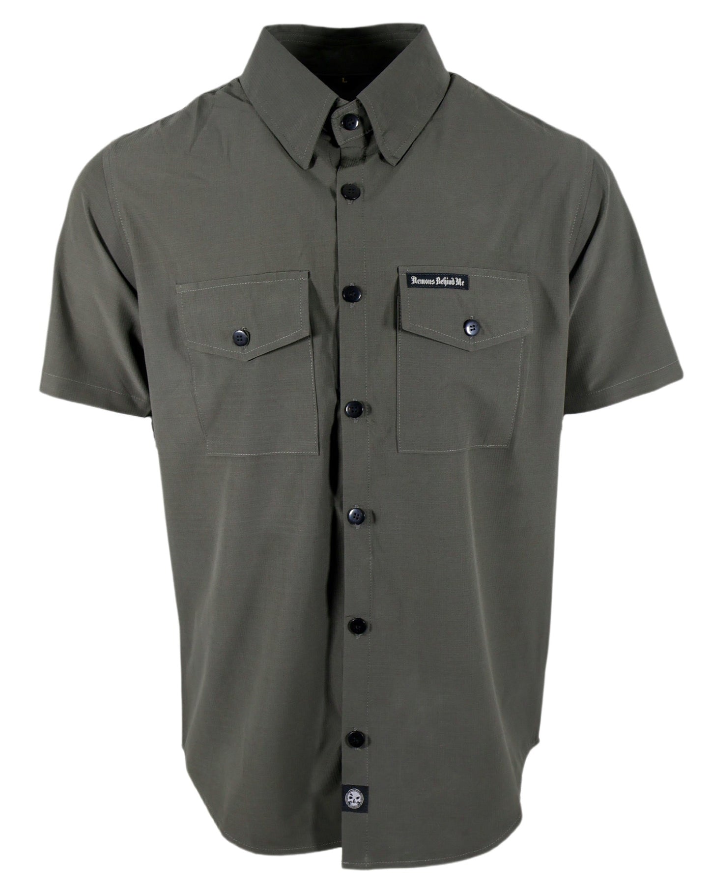 Performance Tech Gun Metal Hybrid Button Up Shirt (Hidden Snap Collars)
