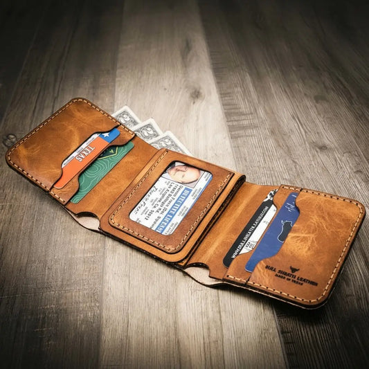 Badge Trifold Wallet - Saddle Tan