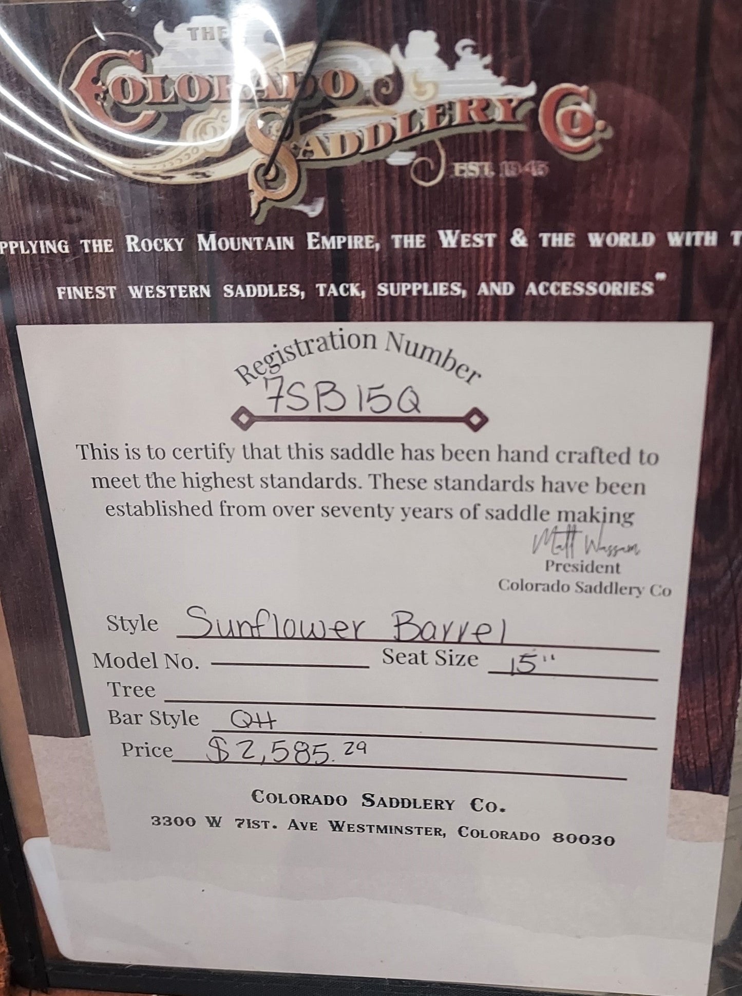 15" Sunflower Barrel Saddle