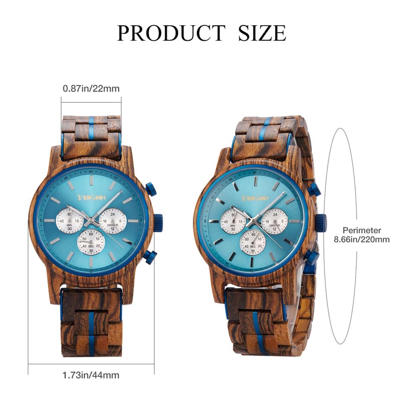Blue & Zebrawood Chronograph Wooden Watch