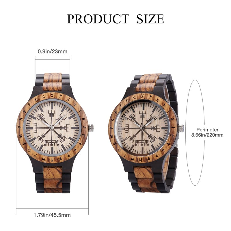 Personalized Viking Compass Vegvisir Handmade Wooden Watch