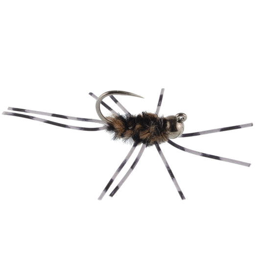 Barbless Pat's Barred Rubber Legs Tungsten Bead Jigged Coffee/Black Euro Nymph - Set of 6 Flies Hook Size 6