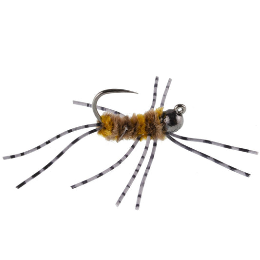 Barbless Pat's Barred Rubber Legs Tungsten Bead Jigged Coffee/Tan Euro Nymph - Set of 6 Flies Hook Size 6