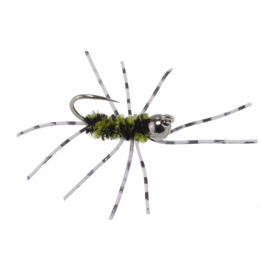Barbless Pat's Barred Rubber Legs Tungsten Bead Jigged Black/Olive Euro Nymph - Set of 6 Flies Hook Size 6