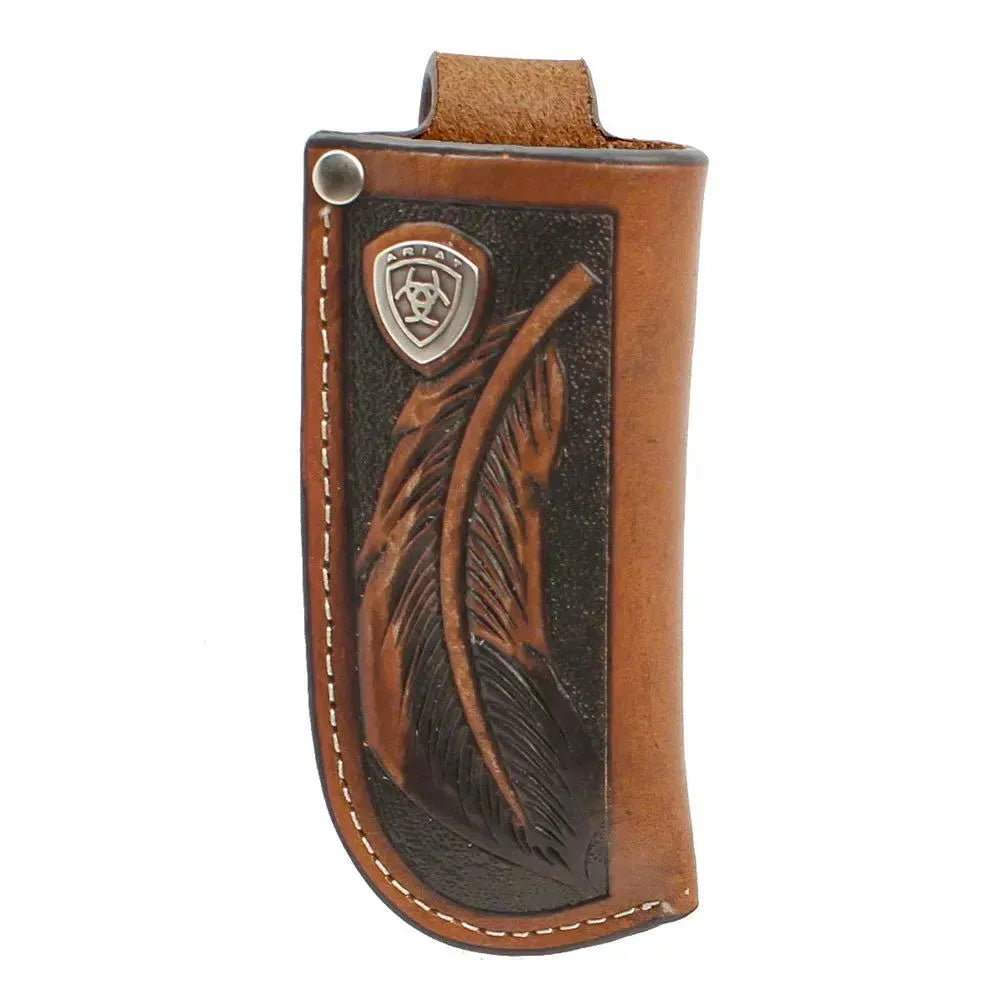 Ariat Tooled Feather with Silver Concho - Knife Sheath