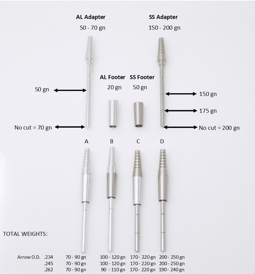 Adjustable Direct Bond Broadhead Adapter/Universal Footer Set, Arrow I.D. .165/.234