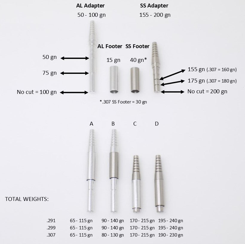 Adjustable Direct Bond Broadhead Adapter/Universal Footer Set, Arrow I.D. .244/.246, .291 O.D.