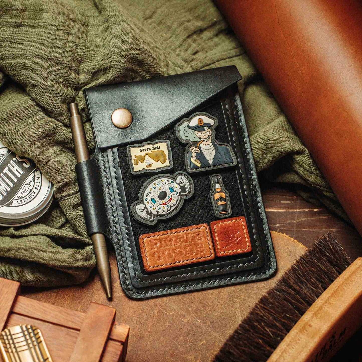 Field Notes Cover - Steersman | Leather Velcro Patch Display | EDC Journal Holder