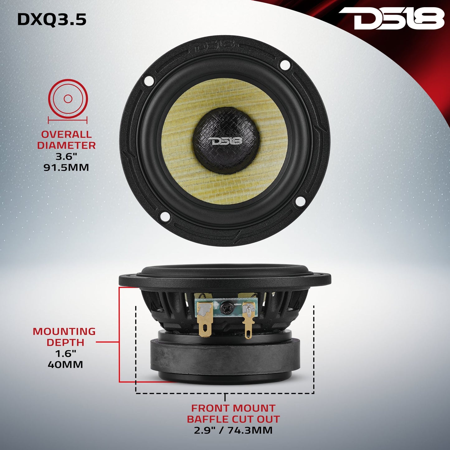 DXQ 3.5” Midrange Speaker with Yellow Straw + Composite Foam Cone | 60W RMS 4-Ohm