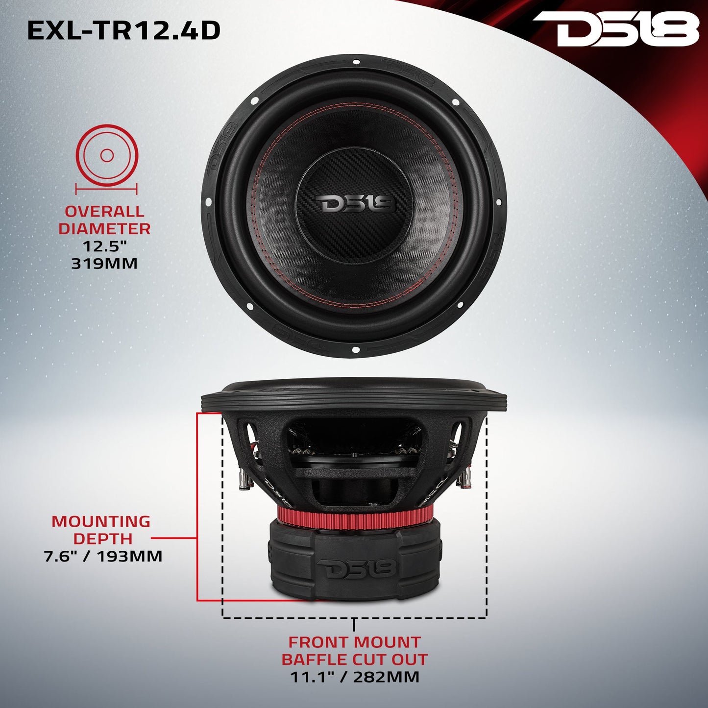 EXL 12” Subwoofer Dual Stack with Reinforced Cone 1500 Watts RMS 3" Dvc 4-Ohm
