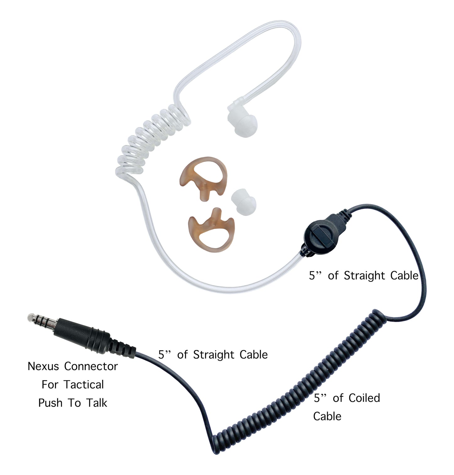 NATO TP-120 Listen Only Radio Earpiece Clear Tube - Connects to Tactical Push To Talk(PTT)