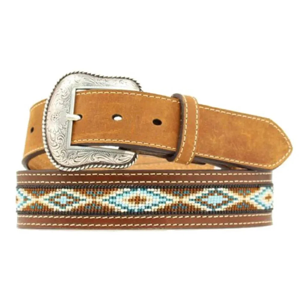 Nocona Beaded Blue ( Distressed Brown )- Men's Leather Belt