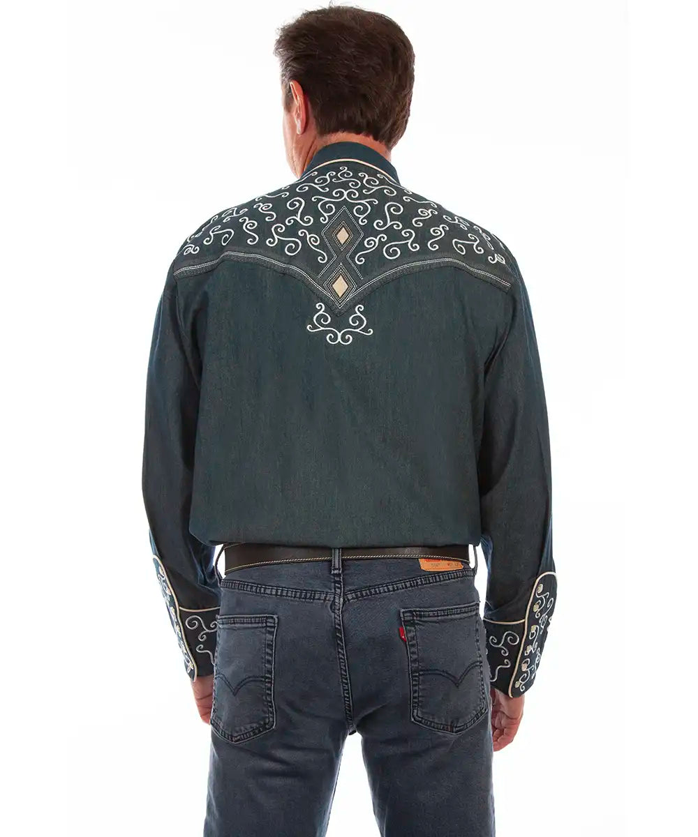 Scully Diamondback Scroll - Embroidered Men's Western Shirt