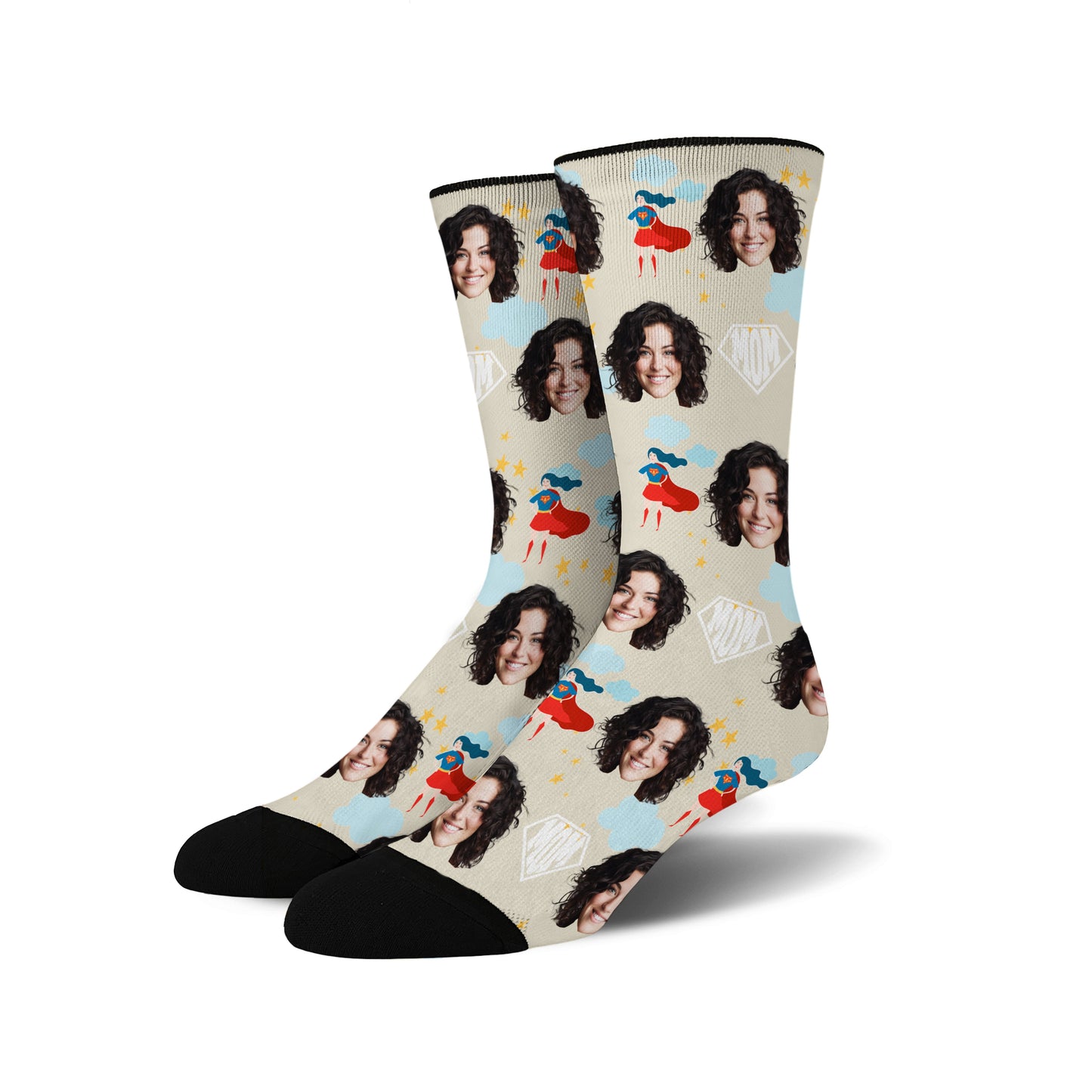 Custom Novelty Face Socks Super MOM