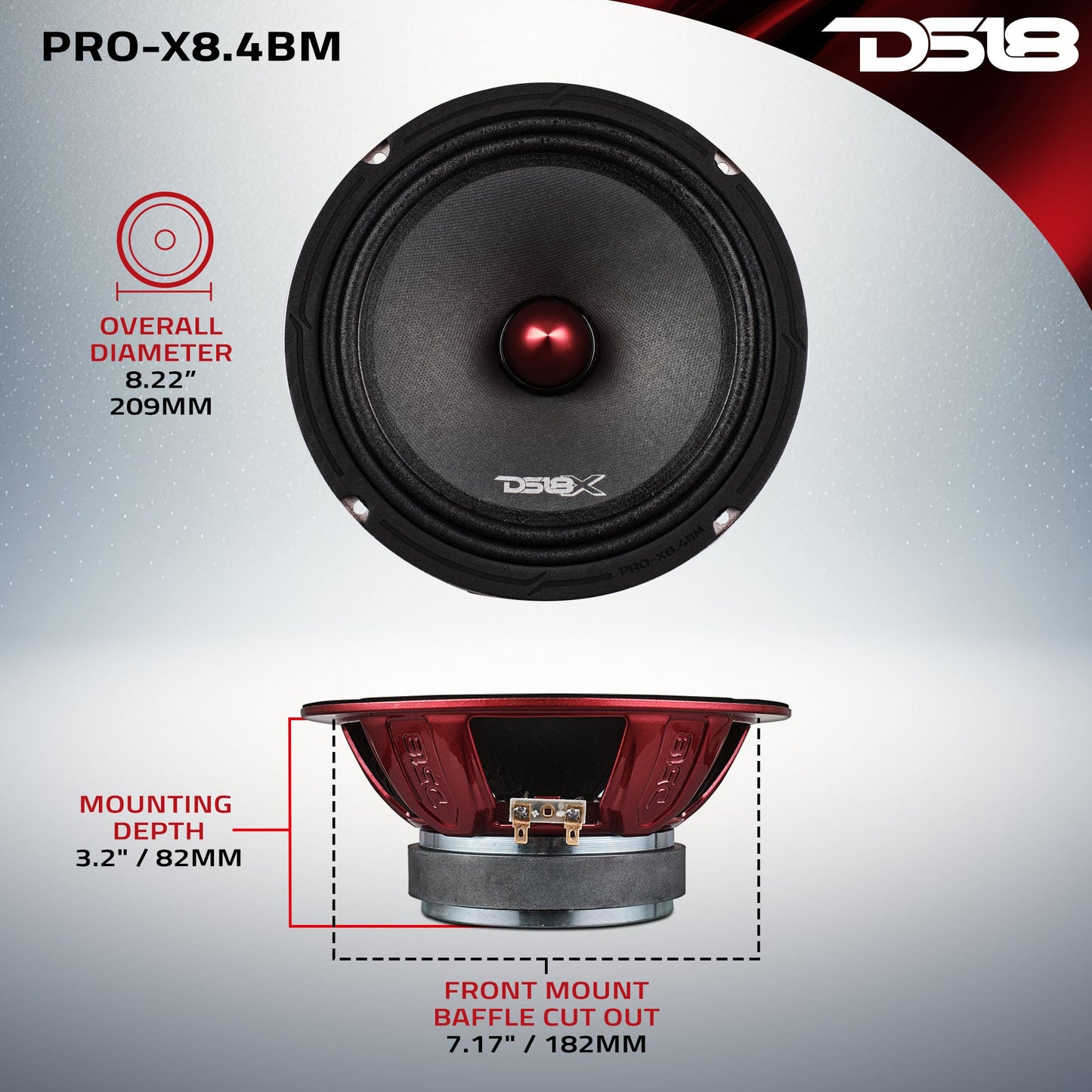 PRO-X 8" Mid-Range Loudspeaker with Bullet | 275W RMS 4-Ohm