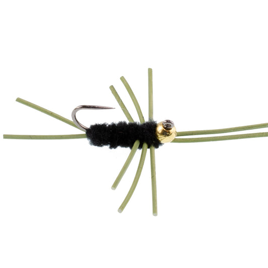 Barbless Pat's Rubber Legs Tungsten Bead Jigged Black Euro Nymph - Set of 6 Flies Hook Size 10