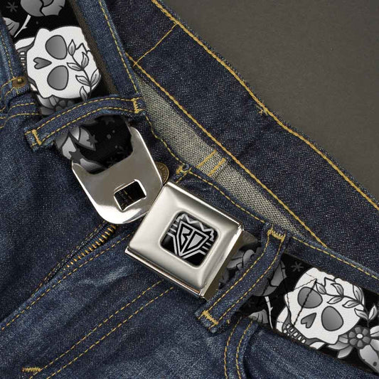 BD Wings Logo CLOSE-UP Full Color Black Silver Seatbelt Belt - Death Before Dishonor Black/White Webbing