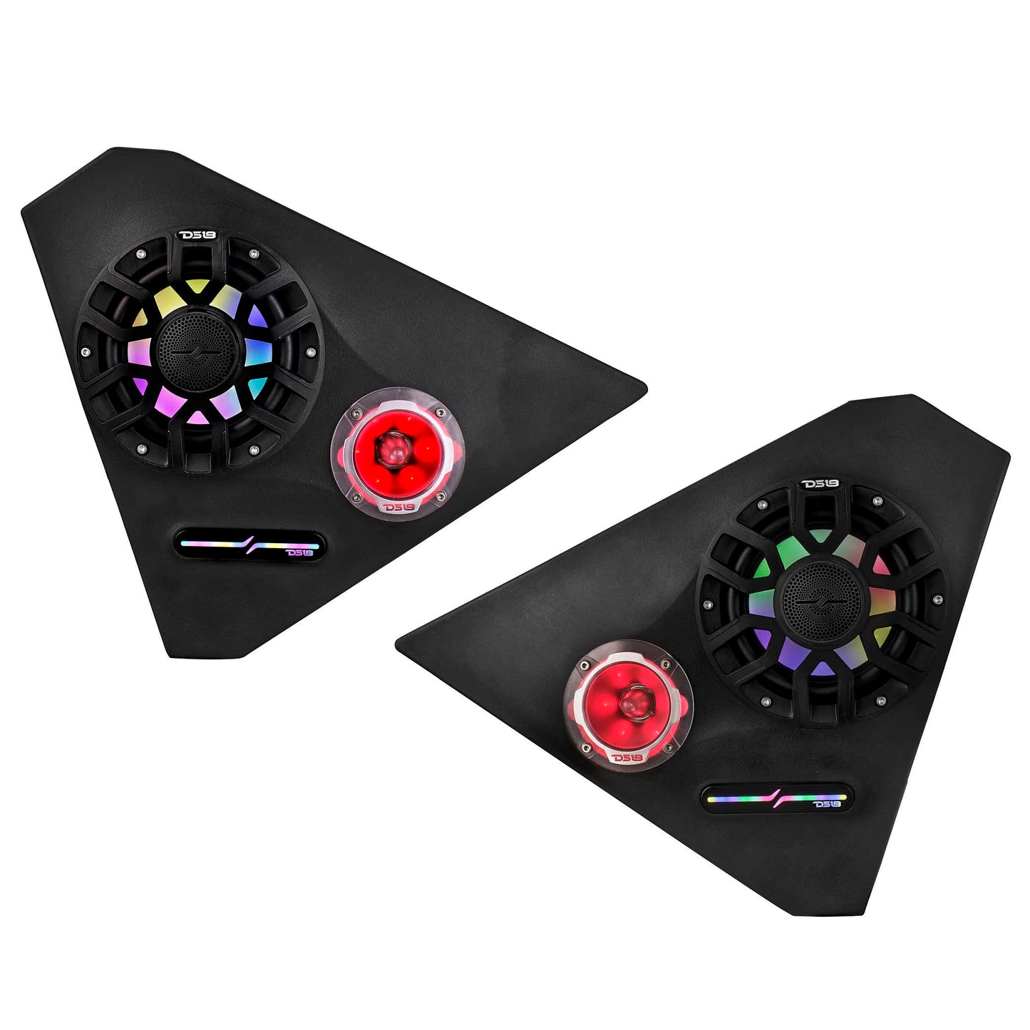 Polaris Slingshot Front Kick Empty Panel Pods With Digital LED Lights fits 2 x 6.5" Speakers and 2 x 3.8" Bullet Tweeters | 2015 - Current