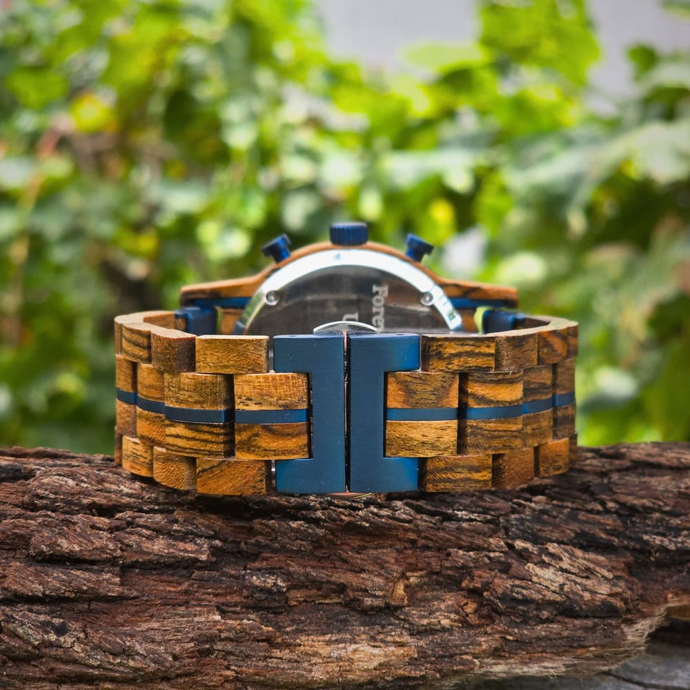 Blue & Zebrawood Chronograph Wooden Watch
