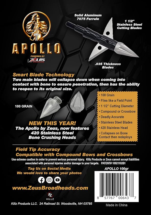 APOLLO 100 GRAIN BROADHEADS (3 PACK)(FORMERLY HERA)