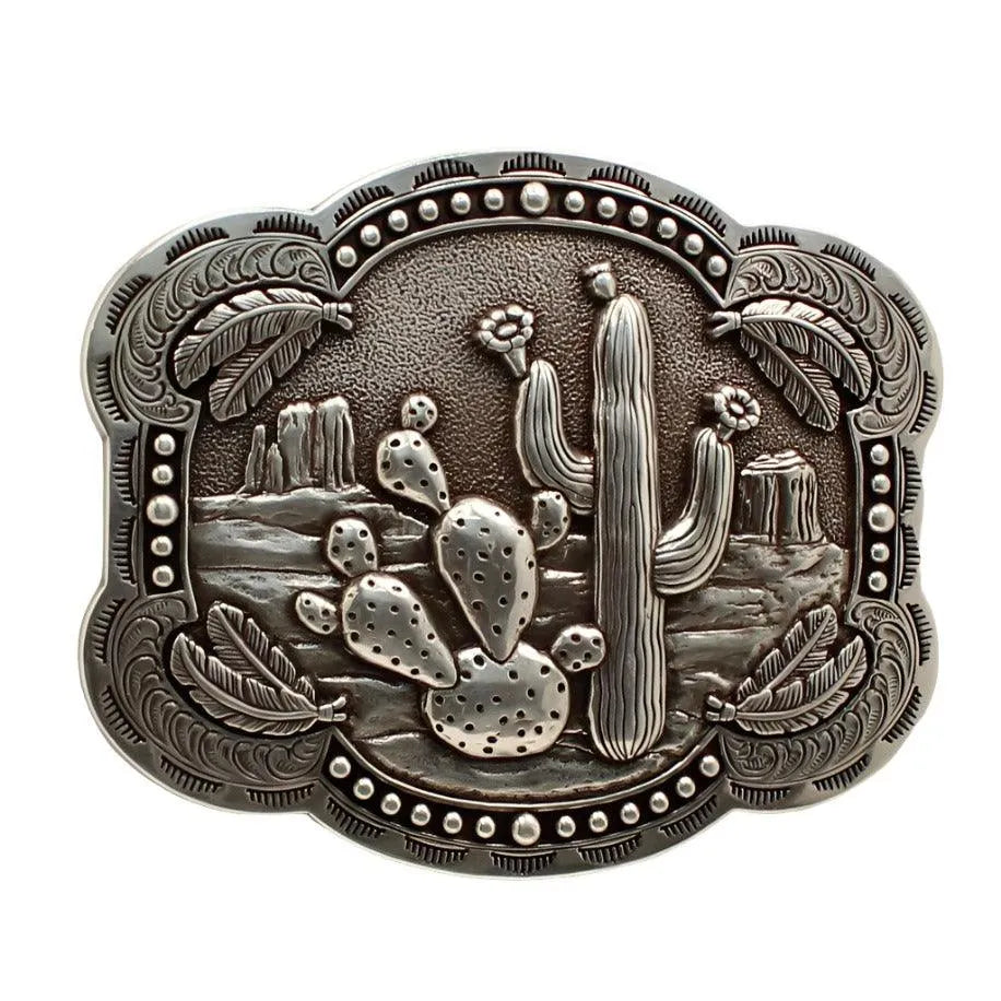 Nocona Cactus and Feathers - Belt Buckle