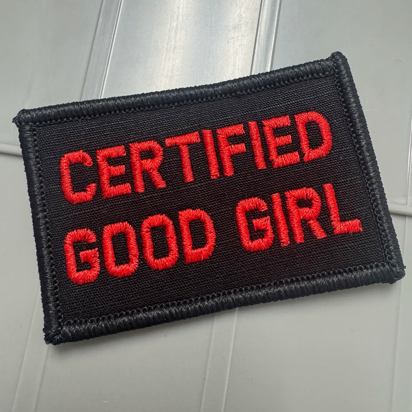 As Seen on Socials - Certified Good Girl - 2x3 Patch - Black w/Red
