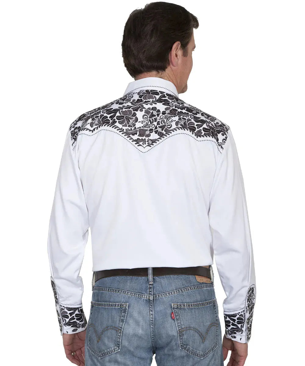Scully Floral Tooled Embroidery - Men's Western Shirt (Pewter)