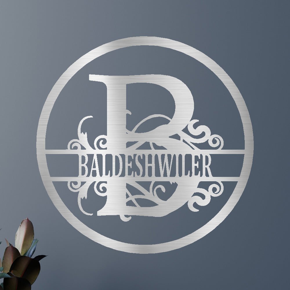 Name Metal Wall Art Sign - Custom Metal Sign, Split Circle Monogram