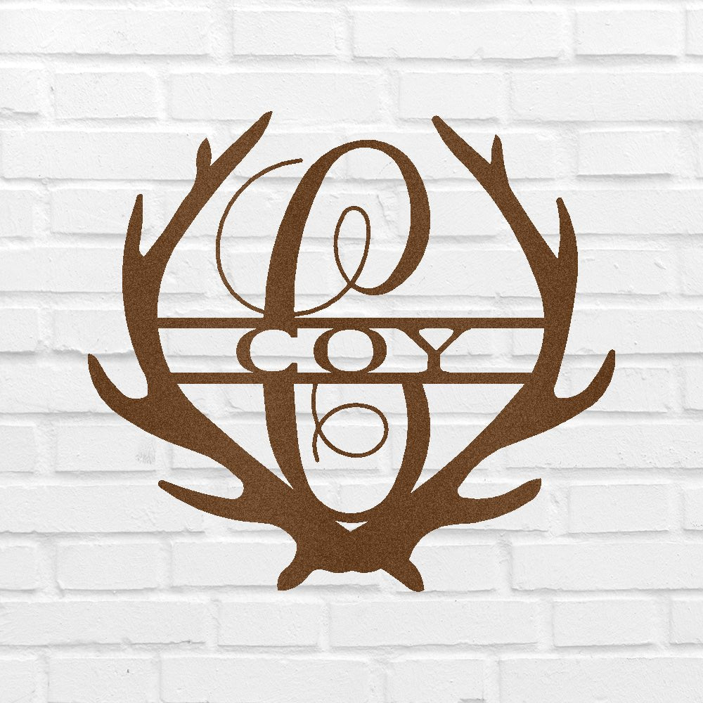 Name Sign - Custom Metal Sign, Antler Artwork, Deer Monogram, Christmas Gift