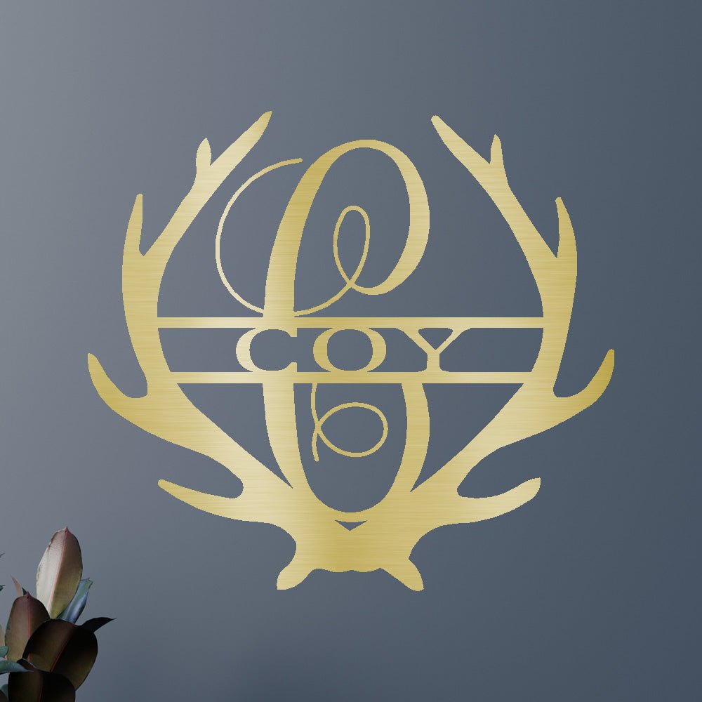 Name Sign - Custom Metal Sign, Antler Artwork, Deer Monogram, Christmas Gift