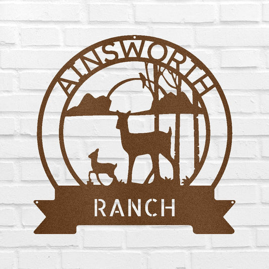 Ranch Deer Sunset Personalized Gifts - Custom Metal Sign