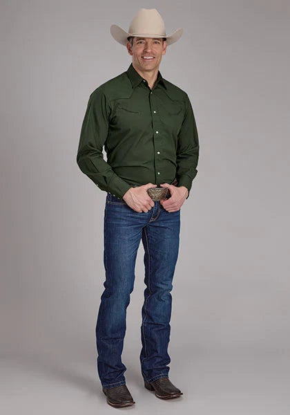 Roper 2132 Solid (Olive) - Men's Western Shirt