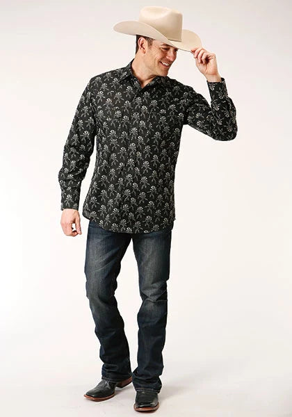 Roper 1200 Cream Floral (Black) - Men's Western Shirt