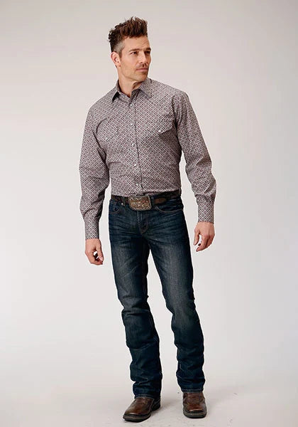 Roper 1888 Retro Print (Wine) - Men's Western Shirt