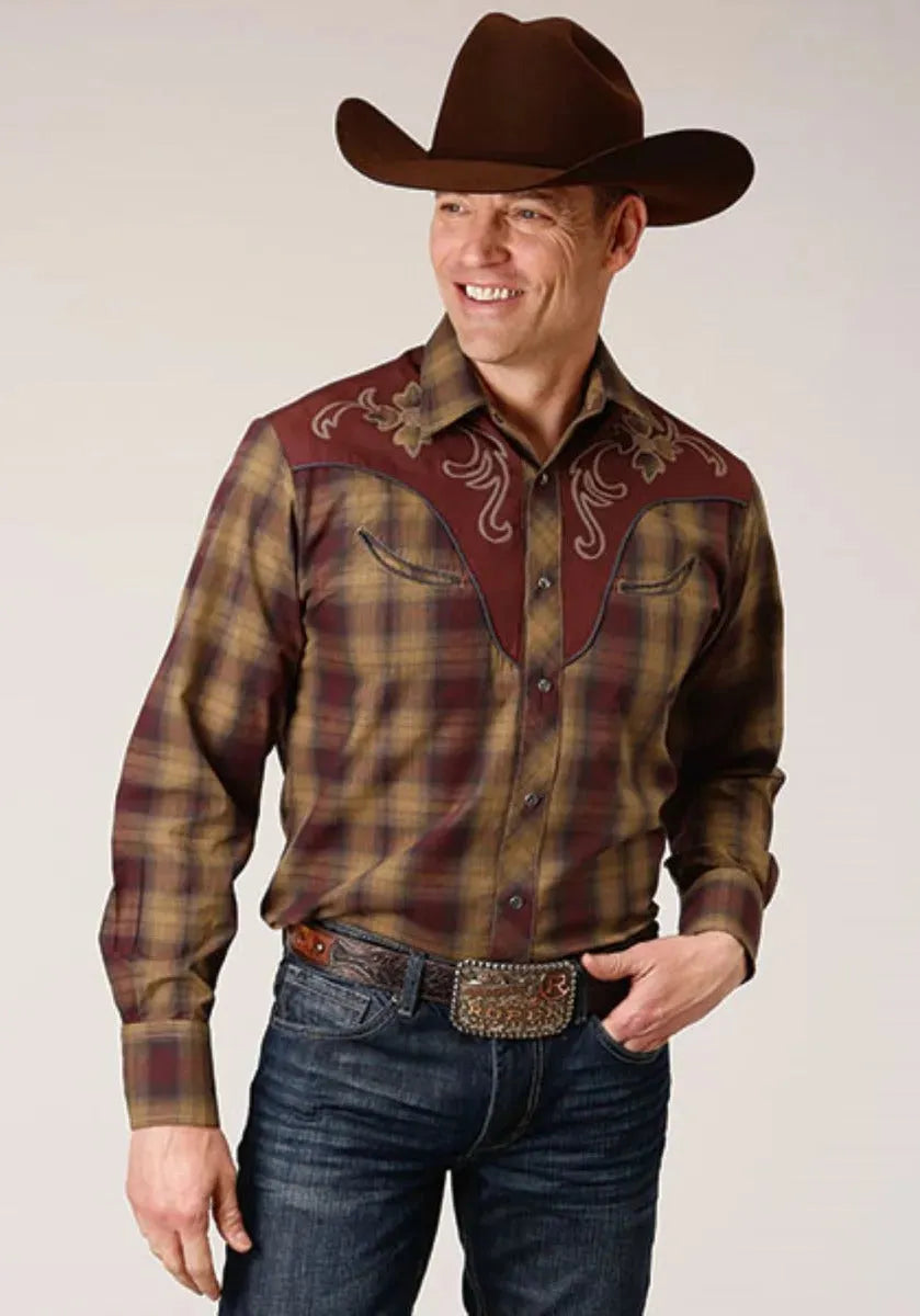 Roper Redwood Ripple (Brown) - Men's Western Shirt (Closeout)