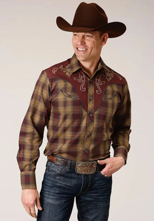 Roper Redwood Ripple (Brown) - Men's Western Shirt (Closeout)
