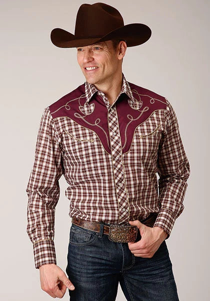 Roper 1207 Small Plaid (Wine) - Men's Western Shirt