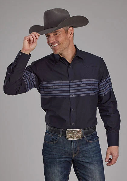 Roper 2115 Border Stripe (Black) - Men's Western Shirt