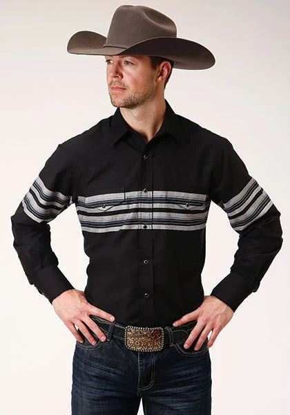 Roper 1203 Border Stripe (Black) - Men's Western Shirt