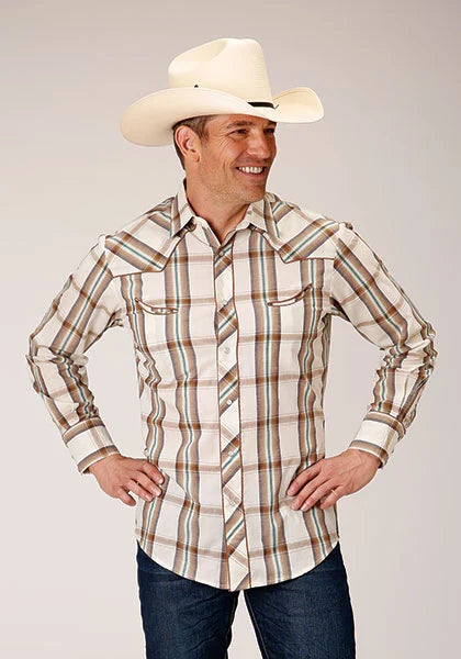 Roper 01633 Large Plaid (Brown) - Men's Western Shirt