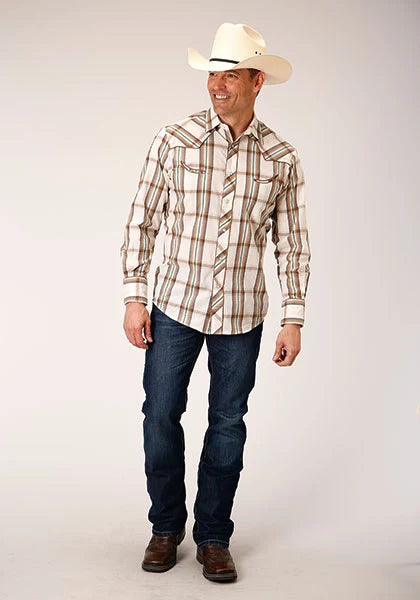 Roper 01633 Large Plaid (Brown) - Men's Western Shirt