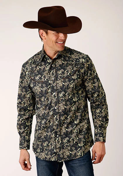 Roper 1720 Vintage Floral (Black) - Men's Western Shirt