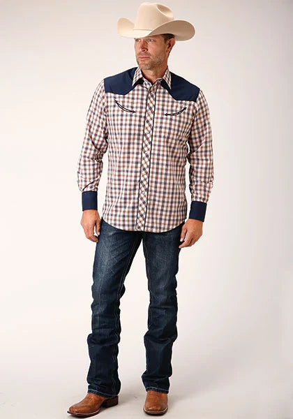 Roper 1506 Windowpane Plaid (Navy) - Men's Western Shirt