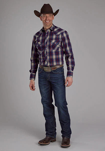 Roper 2103 Woven Plaid (Blue) - Men's Western Shirt