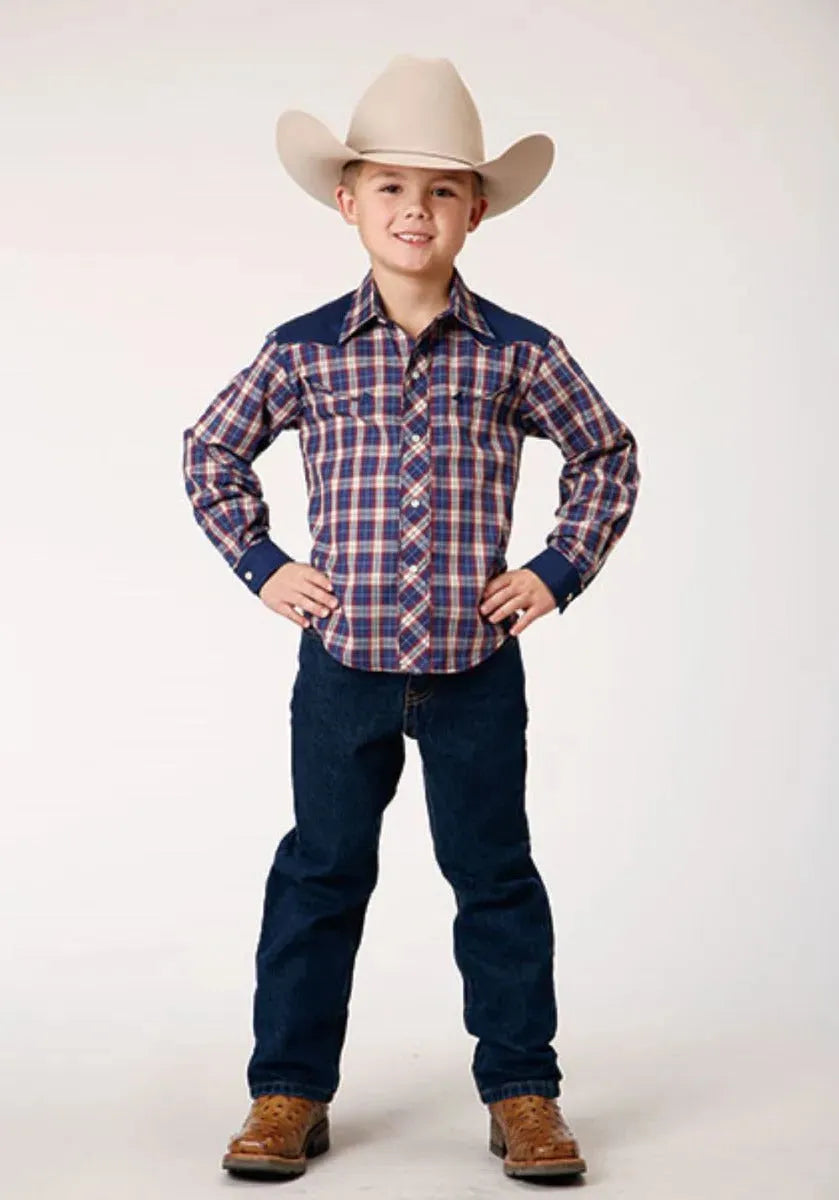 Roper Little Trailblazer (Blue) - Boy's Western Shirt