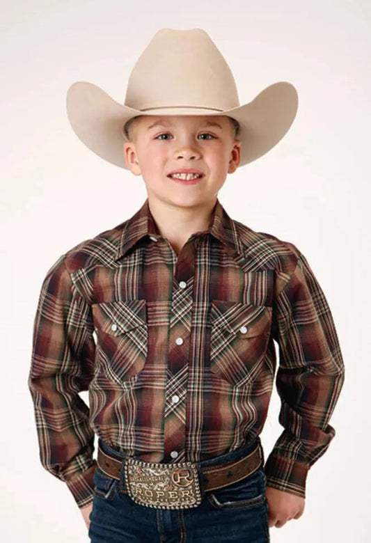 Roper Wild West Junior (Brown) - Boy's Western Shirt