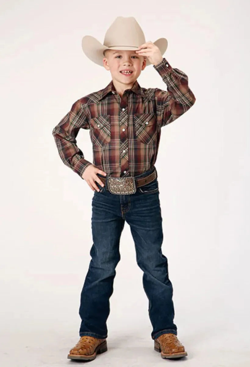 Roper Wild West Junior (Brown) - Boy's Western Shirt