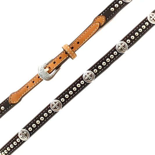 M and F Western Products Inc. Studded Cross (Black / Brown)- Leather Hat Band
