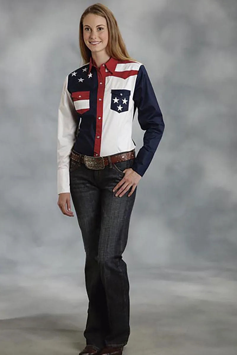Roper American Flag Long Sleeve Snap - Women's Shirt