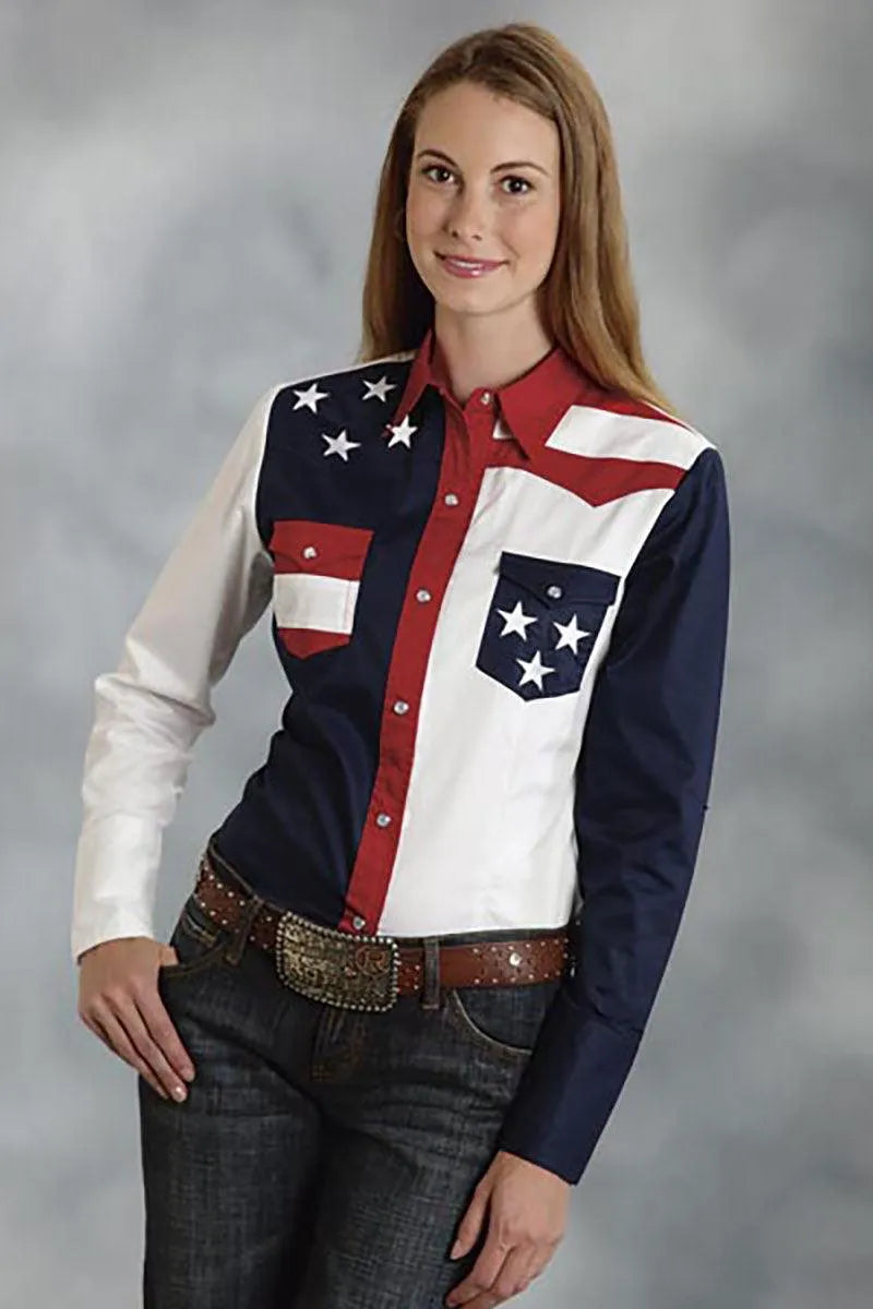 Roper American Flag Long Sleeve Snap - Women's Shirt